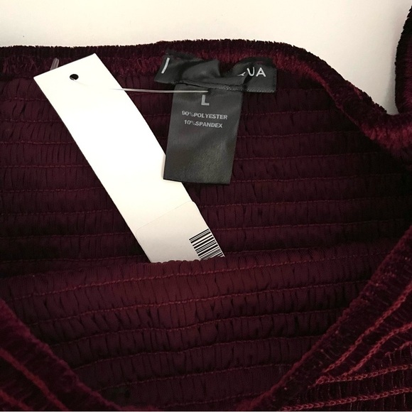 new Aqua Wine Red Smocked Off Shoulder Mini Dress US L - Picture 7 of 8